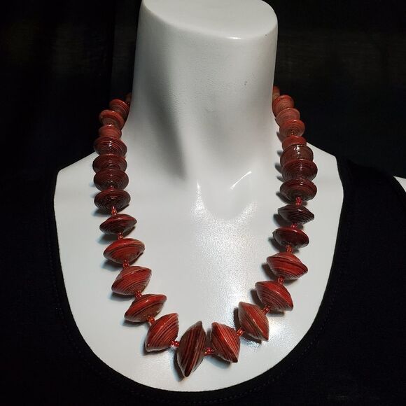 Bead For Life Red Rolled Paper Necklace - Picture 2 of 5